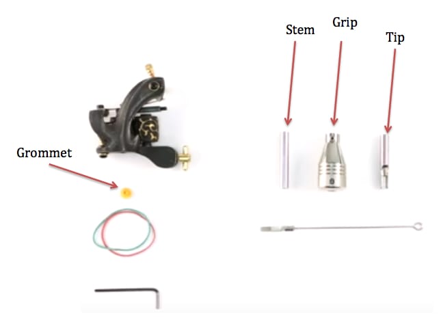 Parts required to assemble a tattoo gun
